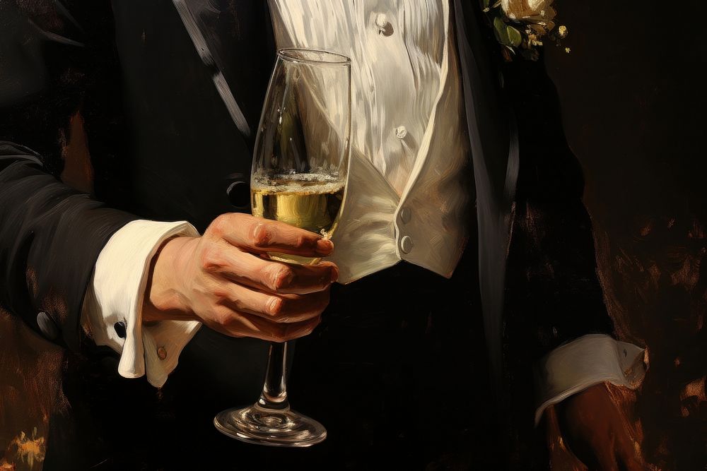 Hand holding champagne bottle man clothing beverage.
