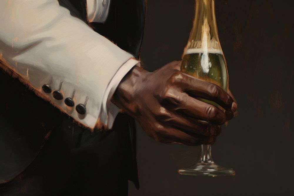 Hand holding champagne bottle man beverage alcohol.