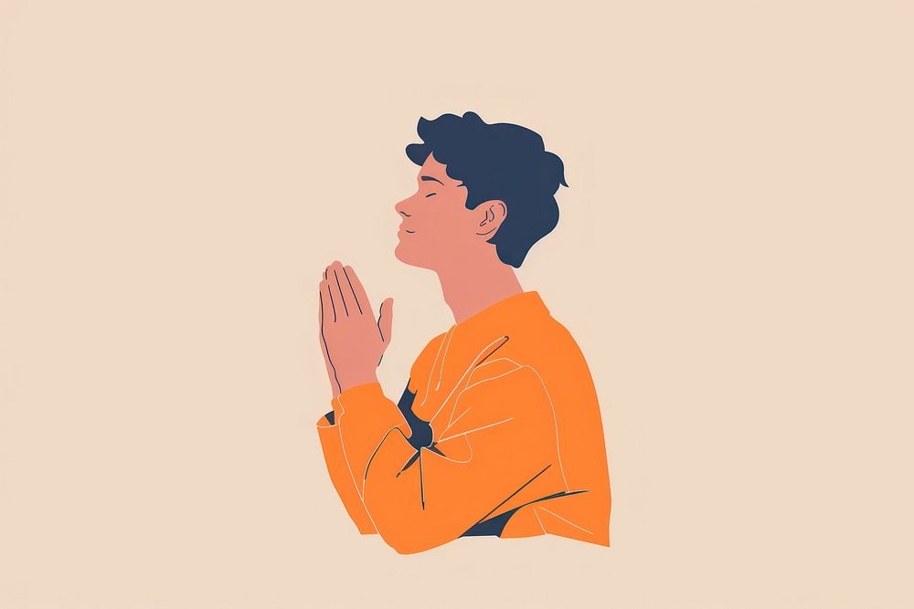 Praying clothing apparel person.