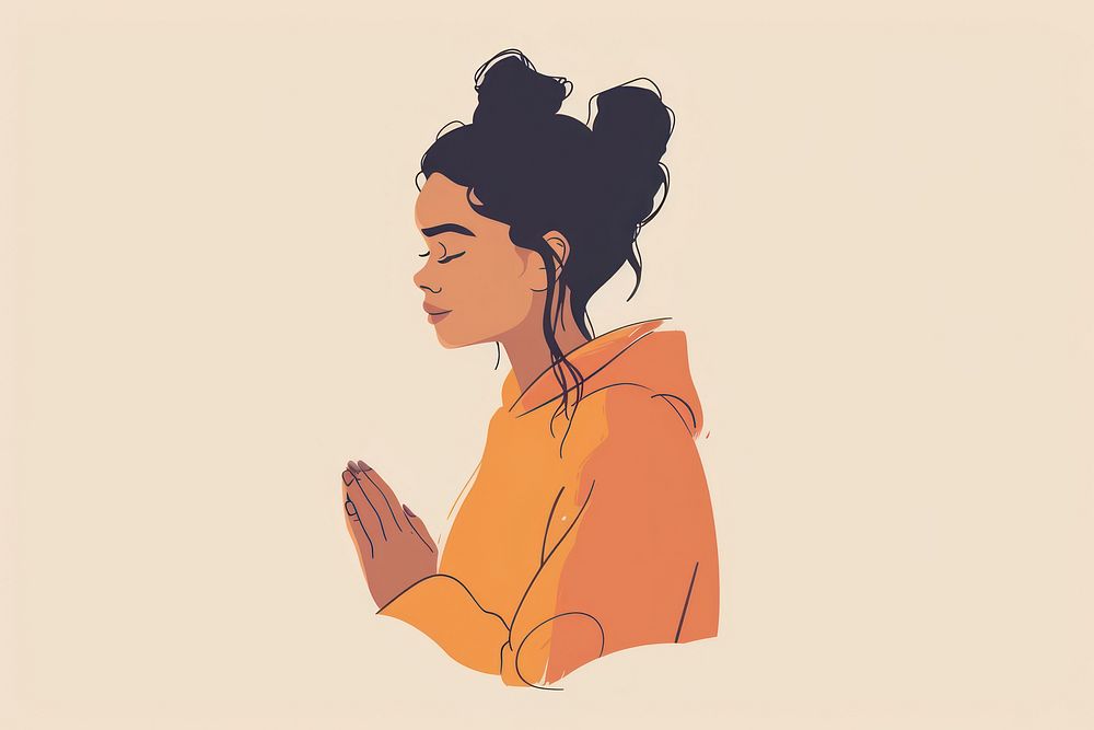 Woman praying illustrated drawing female.