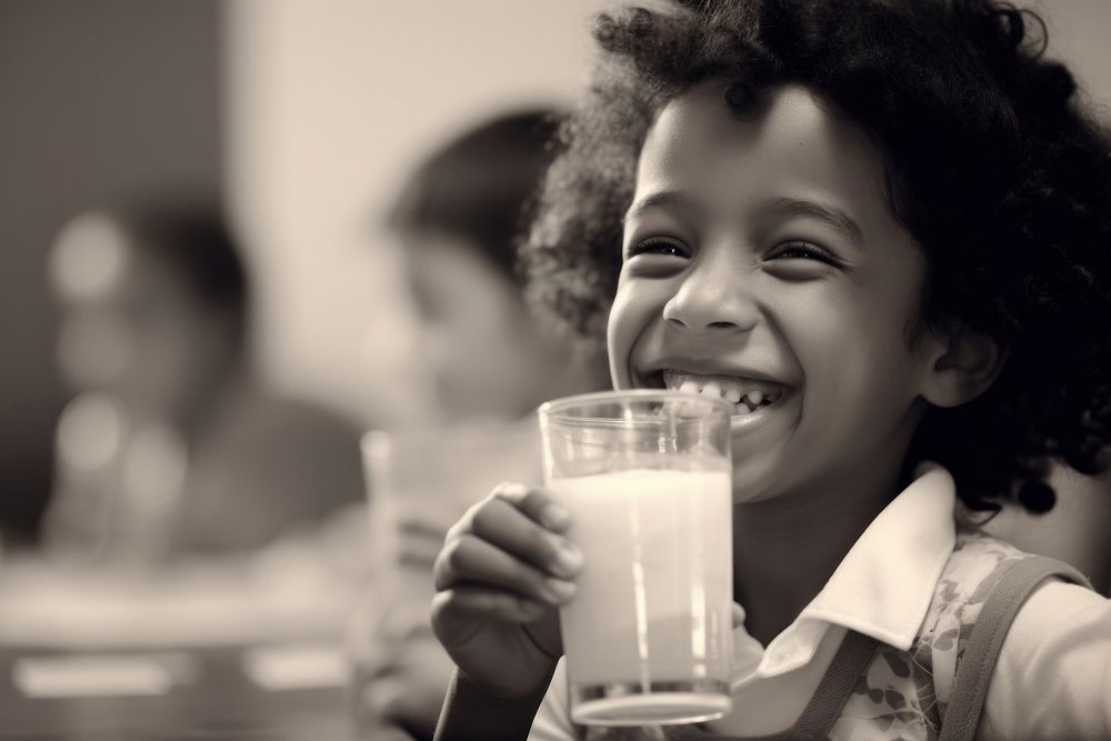 Child holding a glass of milk photography portrait beverage.