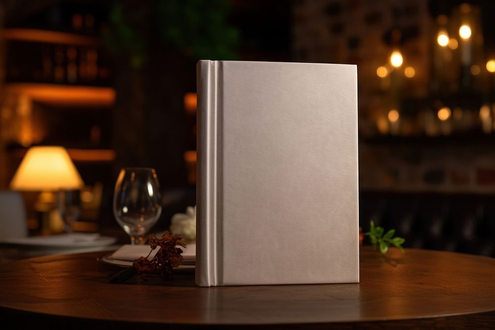 Blank white book mockup publication beverage outdoors.