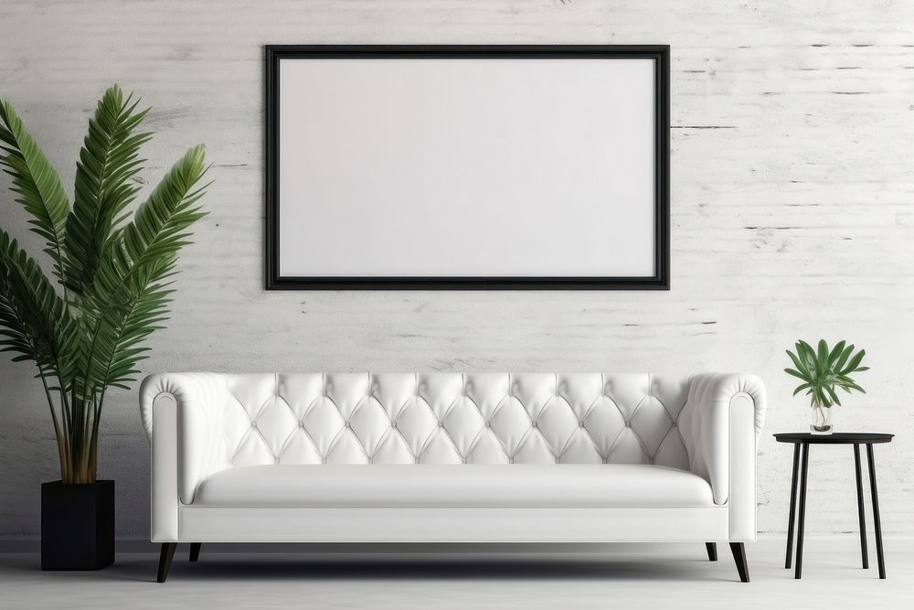 Blank white frame mockup couch architecture furniture.