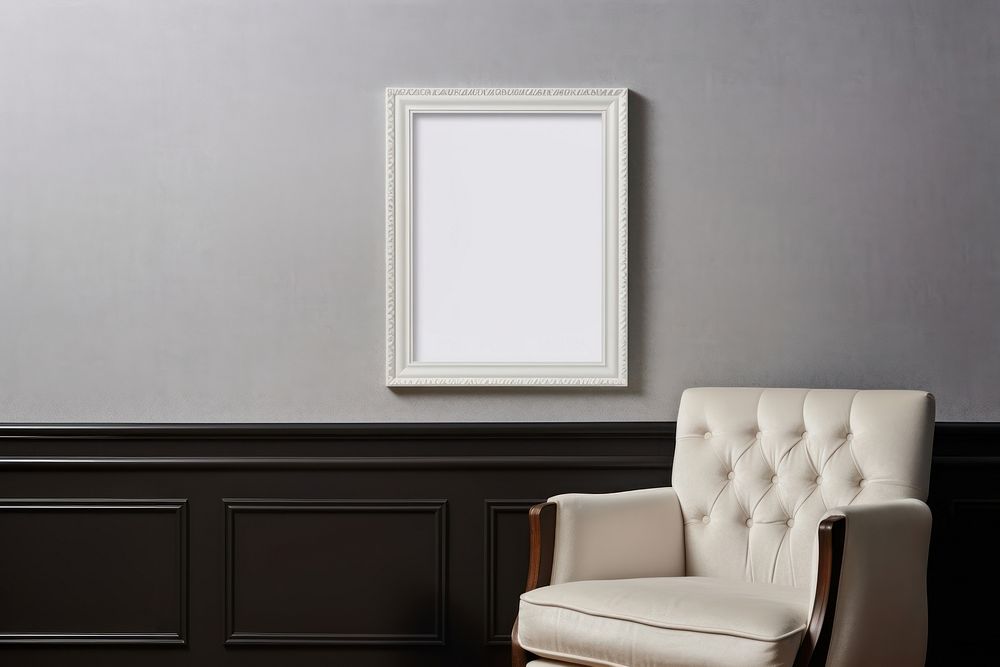 Blank white frame mockup wall architecture furniture.