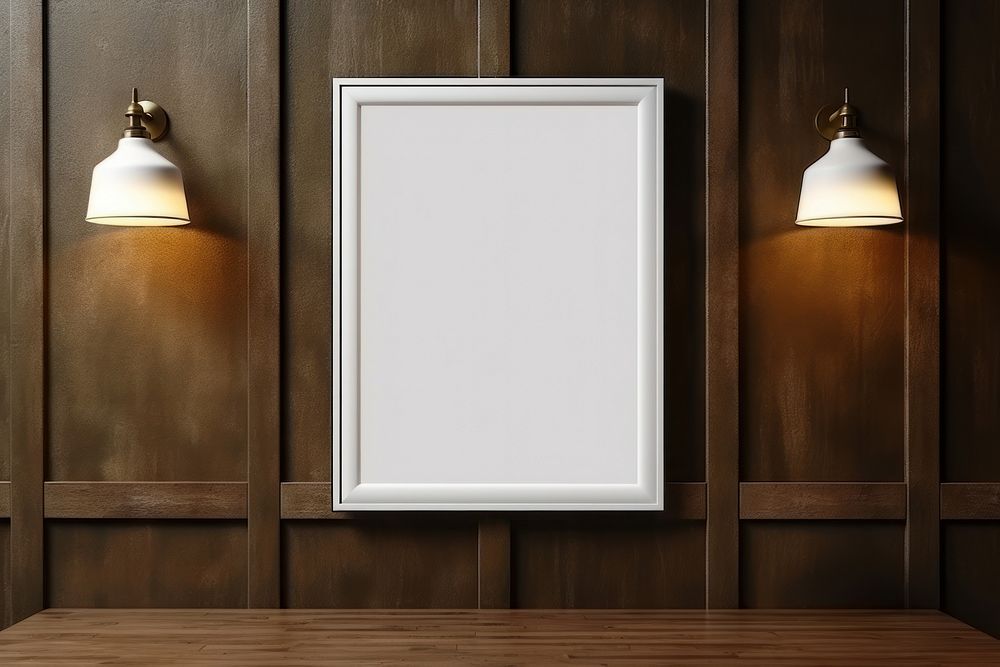 Blank white frame mockup indoors lamp interior design.