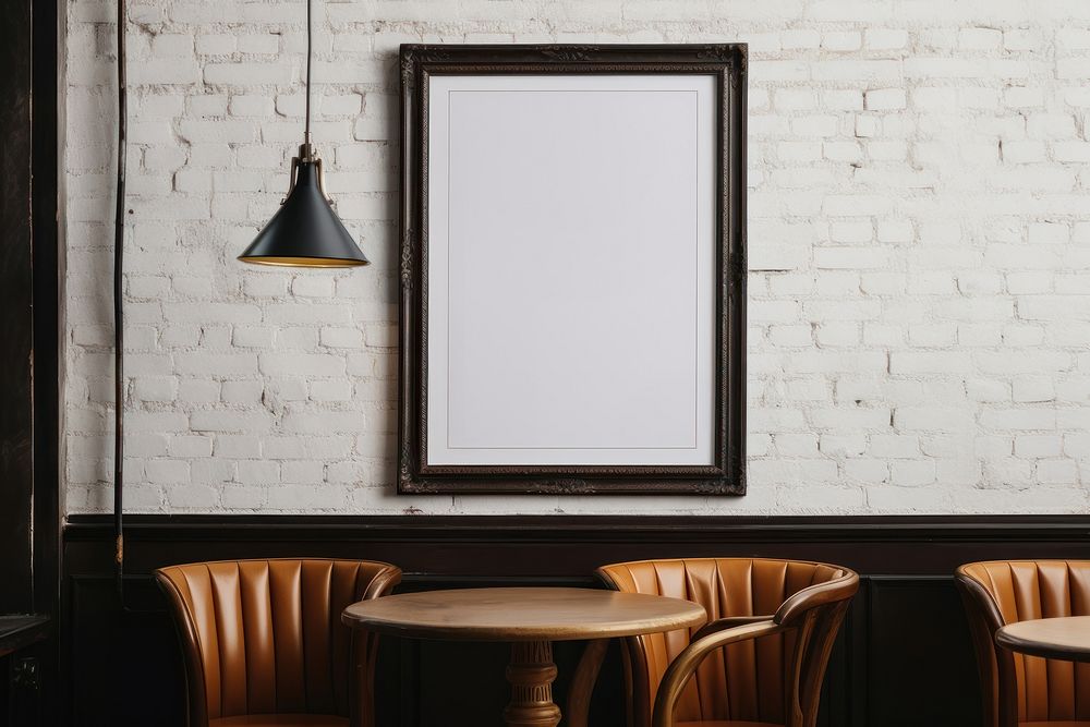 Blank white frame mockup windowsill furniture painting.