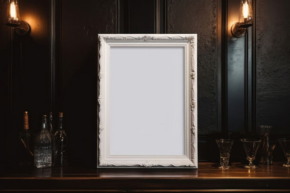 Blank white frame mockup painting lamp cup.
