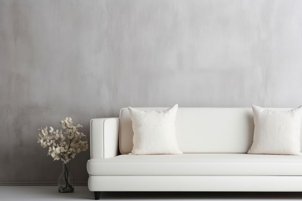 Blank white frame mockup couch wall architecture.