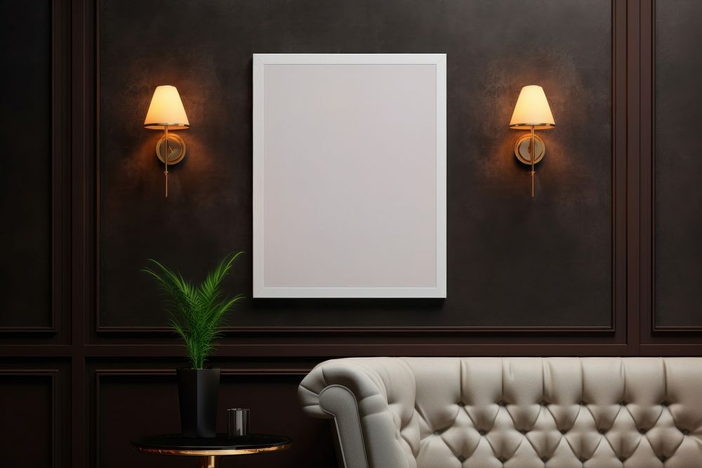 Blank white poster mockup wall architecture furniture.
