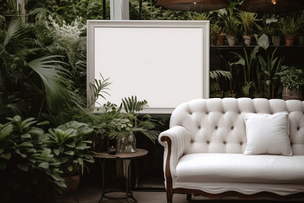 Blank frame mockup couch furniture indoors.