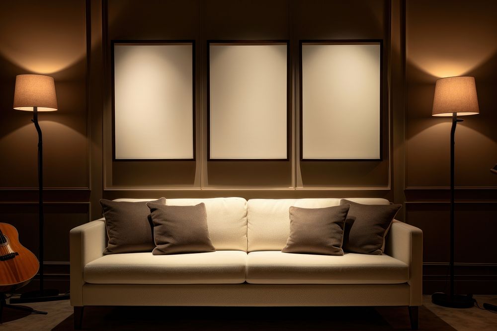 White five frame mockups couch architecture blackboard.