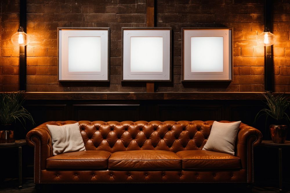 White five frame mockups couch wall architecture.