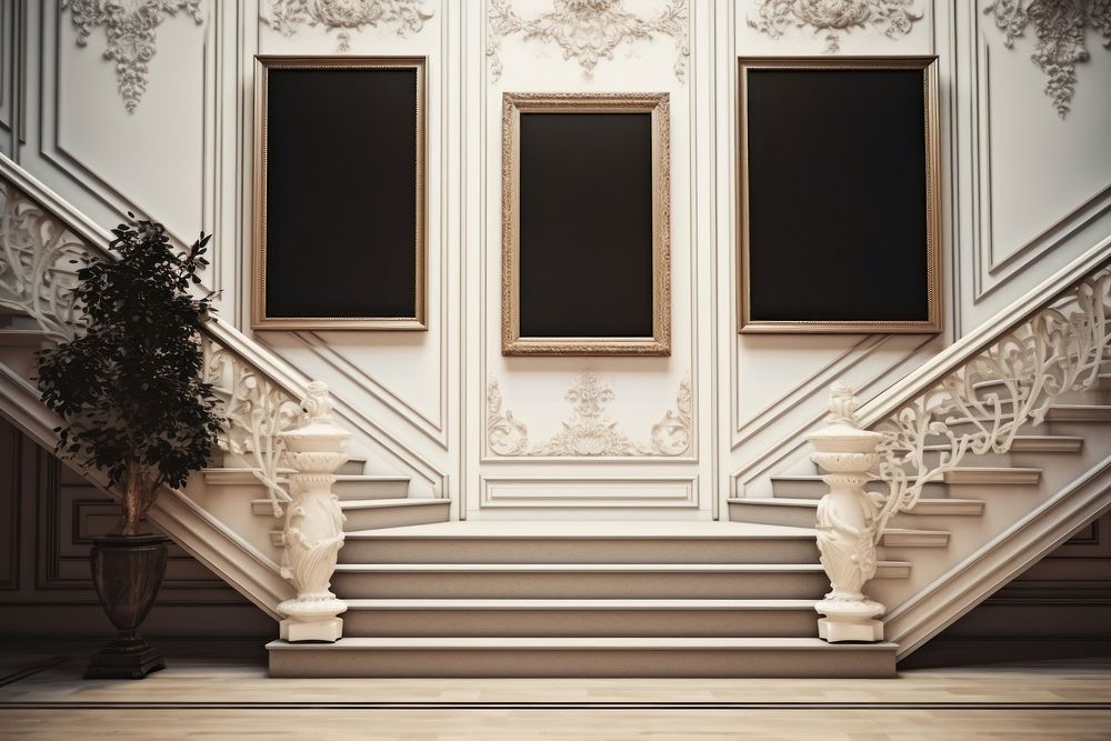 White frame mockups architecture blackboard staircase.