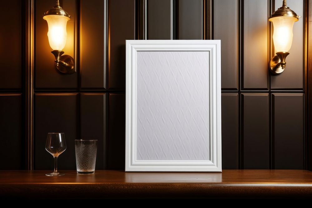 Blank white poster mockups indoors glass lamp.