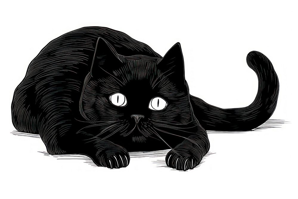 Black cat drawing cartoon animal.