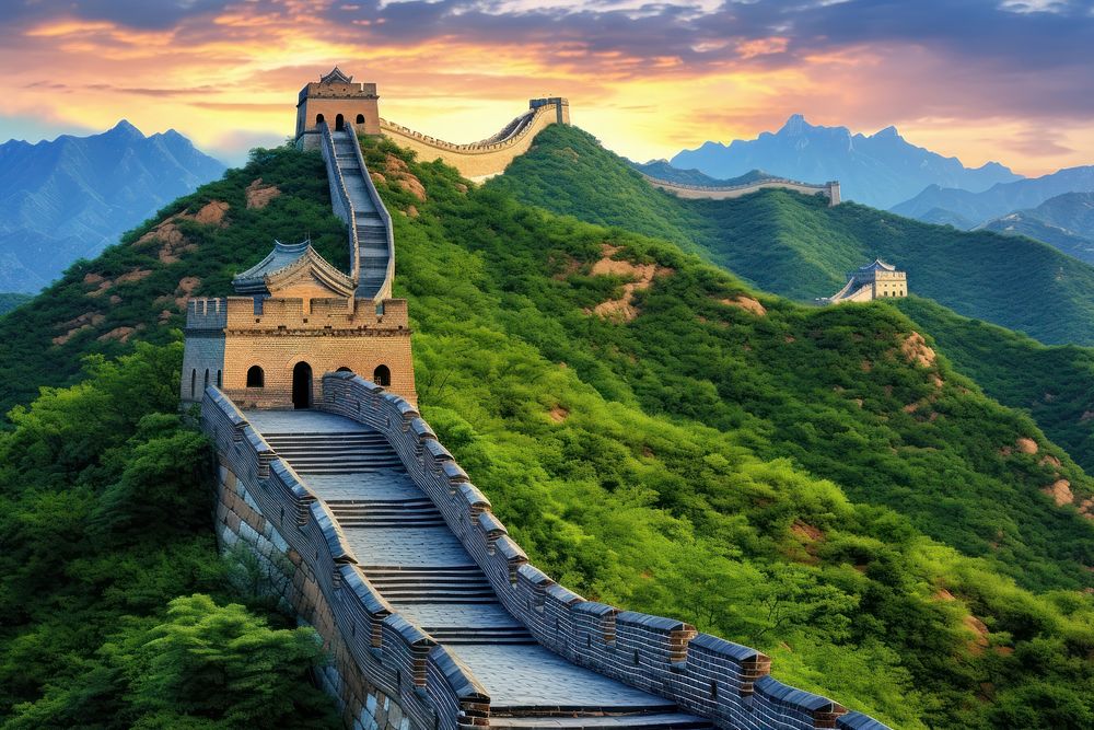 Great wall of china architecture landmark building.