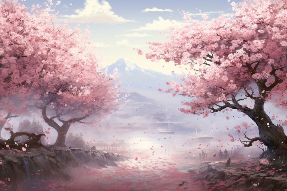 Cherry blossom painting outdoors flower.