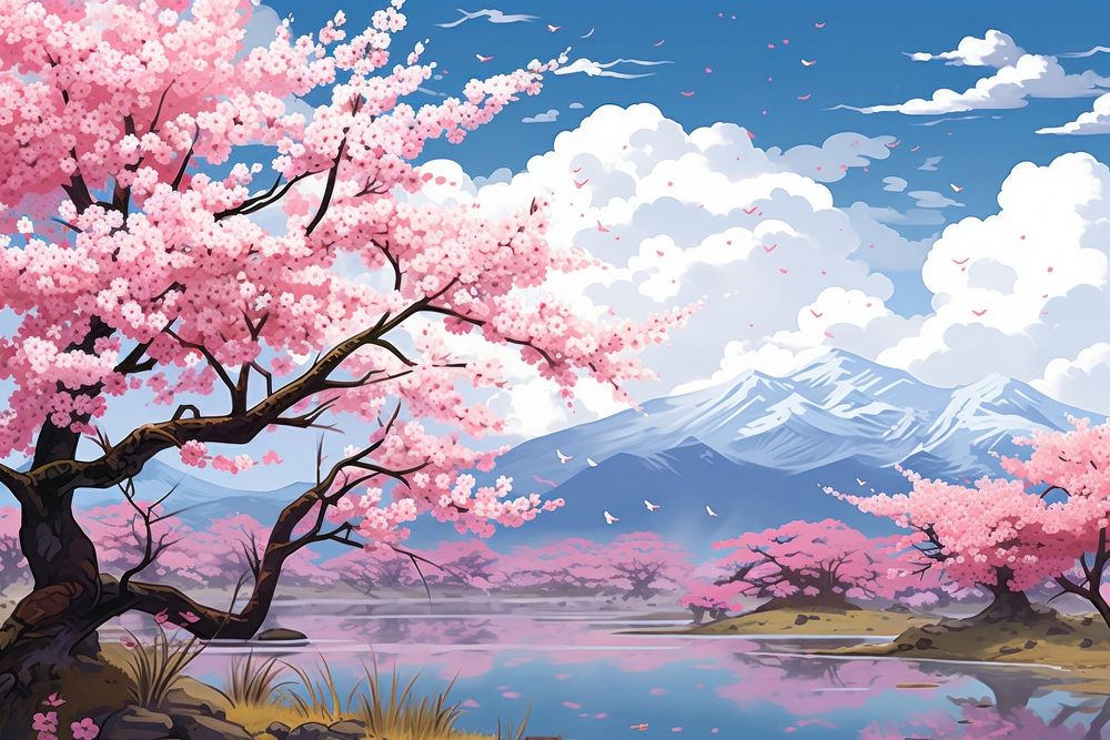 Cherry blossom outdoors painting scenery.