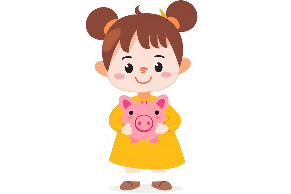 A girl holding piggy bank clothing apparel cartoon.