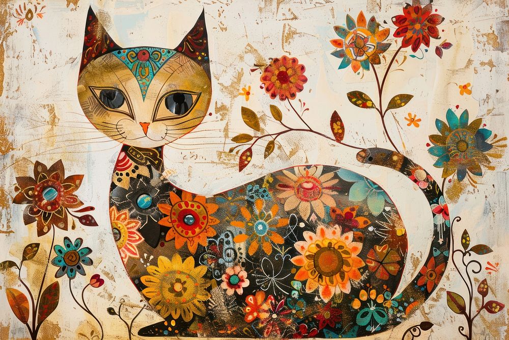 Ottoman painting of a cat backgrounds pattern animal.