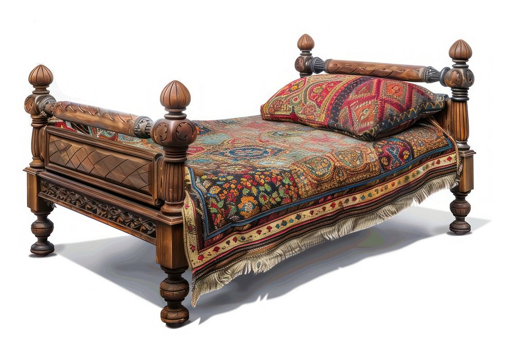 Ottoman painting of bed furniture white background architecture.