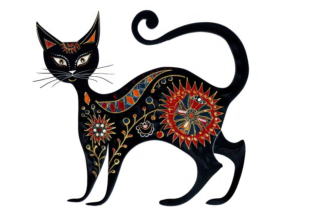 Ottoman painting of black cat animal mammal pet.