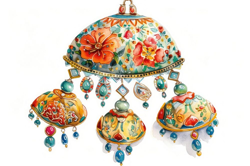 Ottoman painting of earring porcelain jewelry pendant.