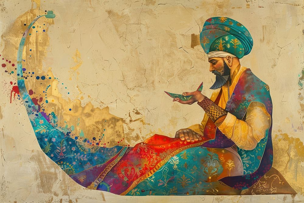 Ottoman painting of eid turban art representation.