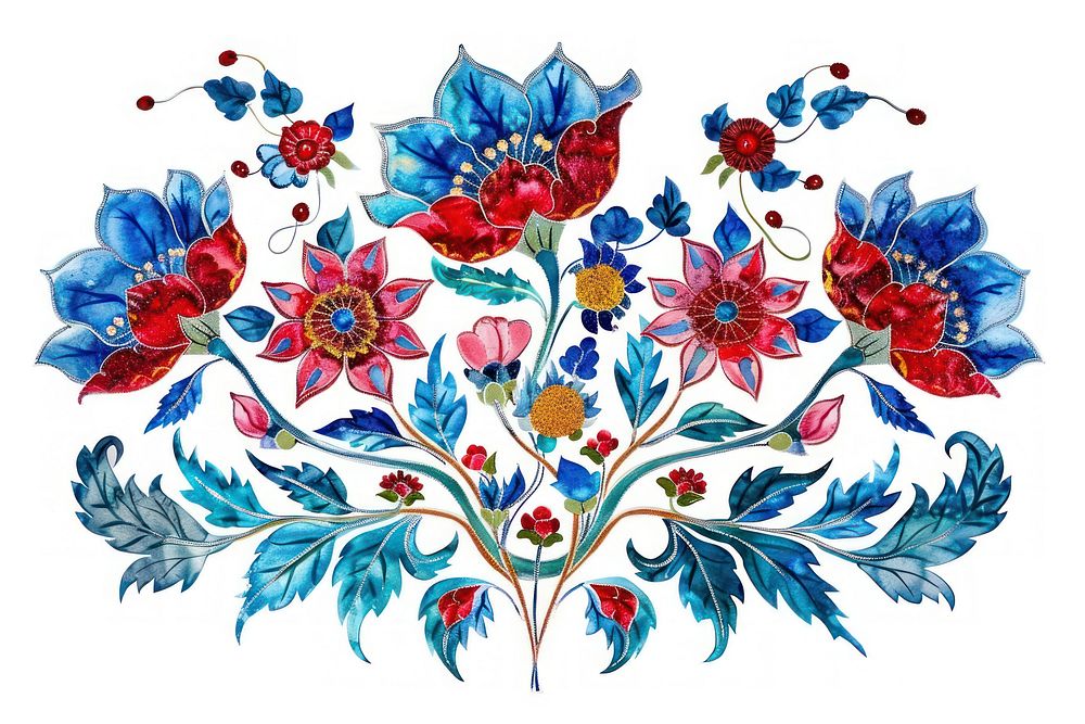Ottoman painting of flower pattern art white background.