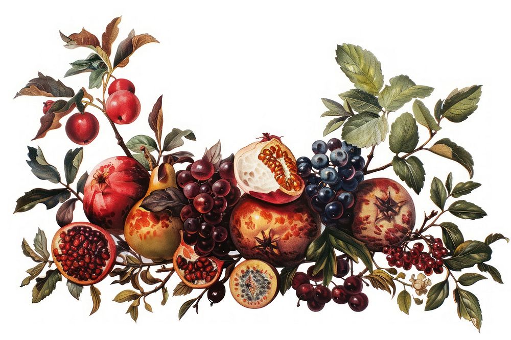 Ottoman painting of fruit pomegranate plant food.