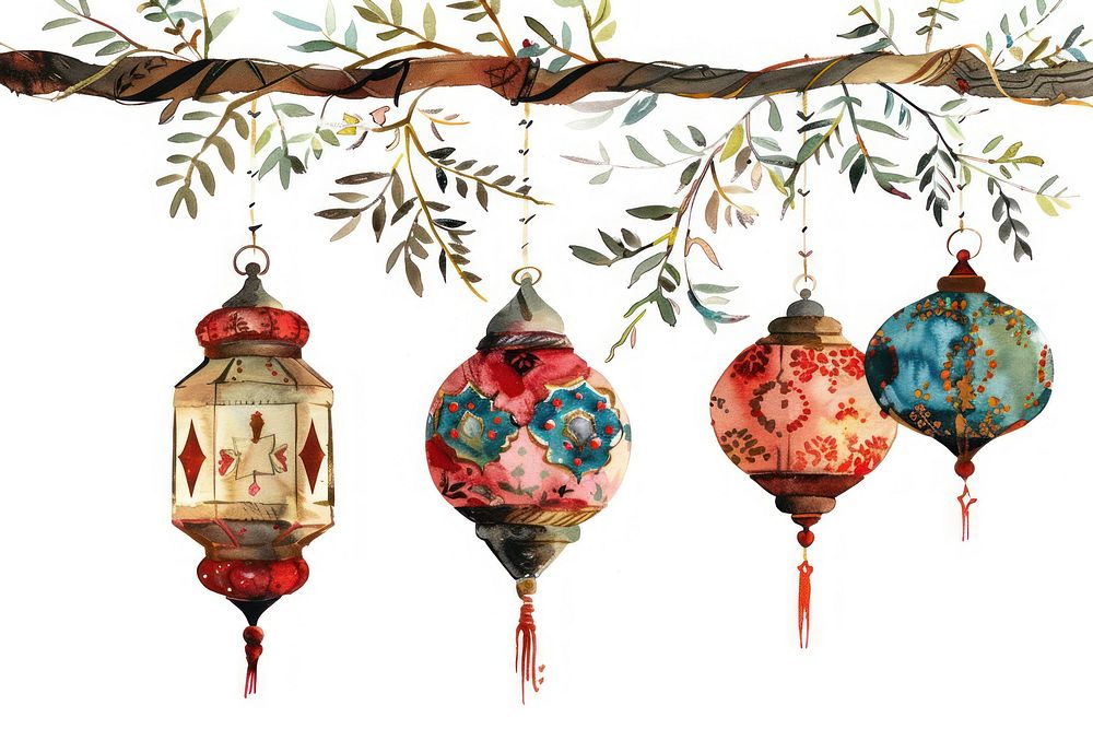 Ottoman painting of hanged lanterns architecture celebration accessories.
