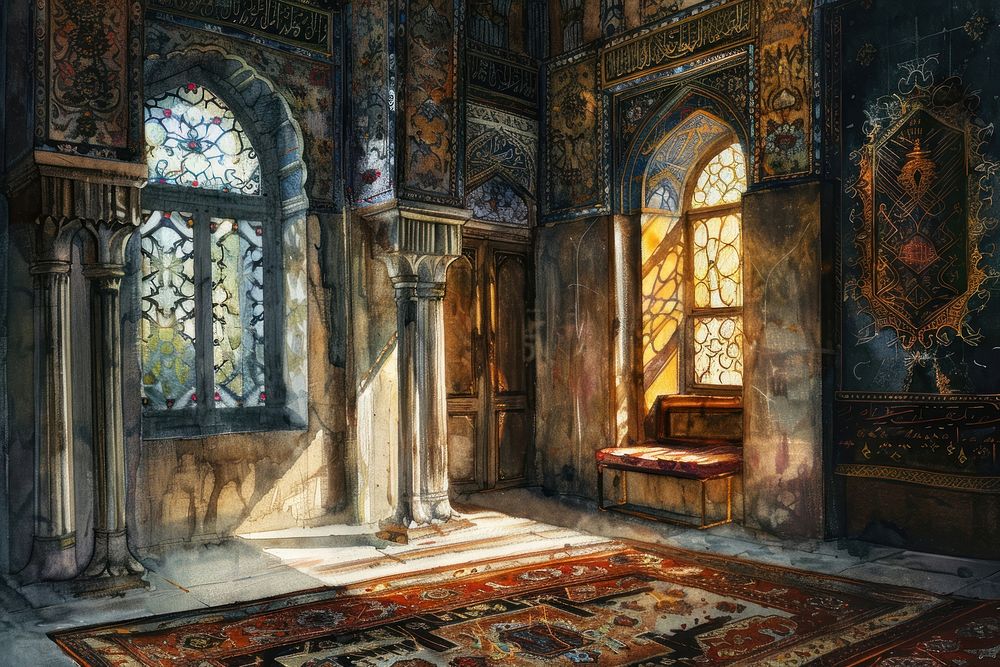 Ottoman painting of interior architecture building art.