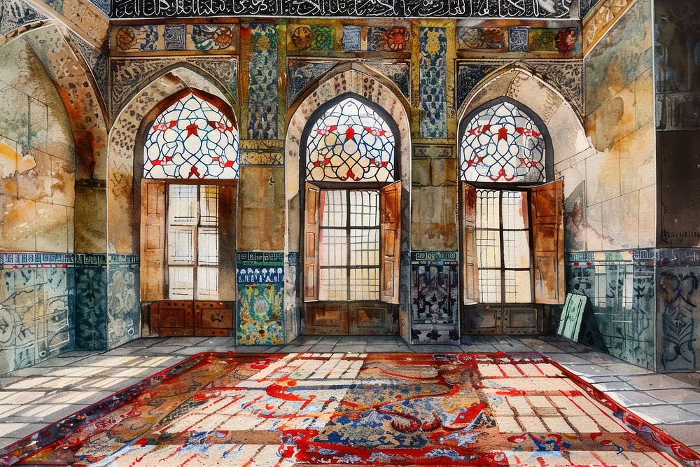 Ottoman painting of interior architecture building art.
