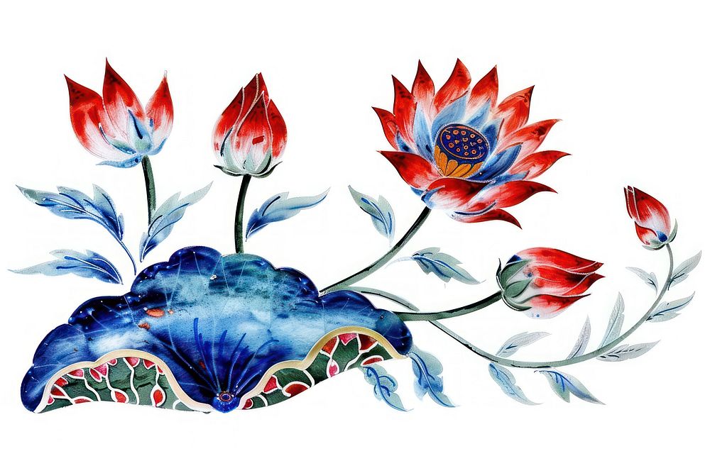 Ottoman painting of lotus pattern flower art.