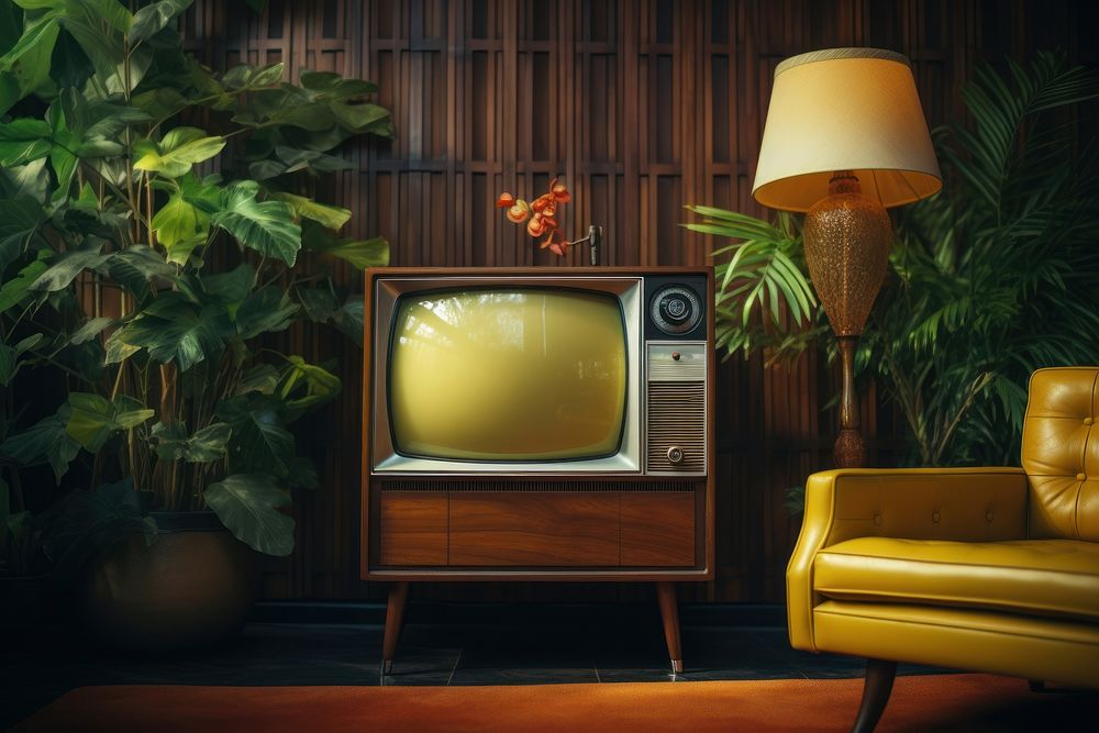 Vintage television mockup electronics furniture hardware.
