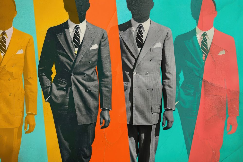 Retro collage of men in suit accessories accessory mannequin.