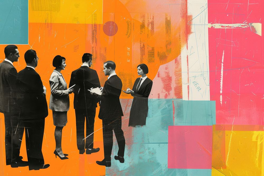 Business people meeting collage painting clothing.