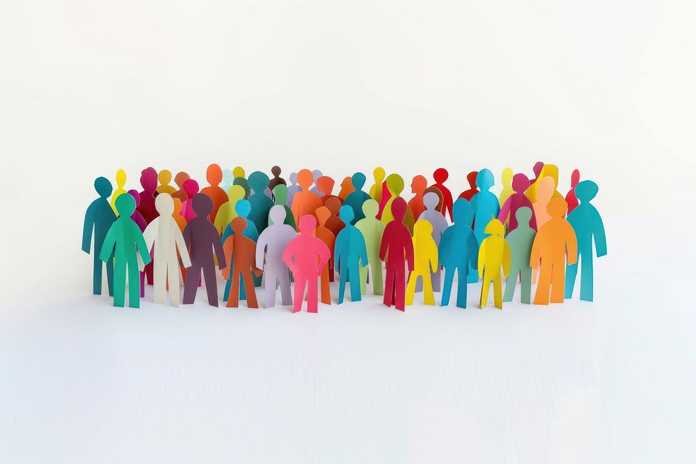 Colorful crowd people paper art white background representation togetherness.