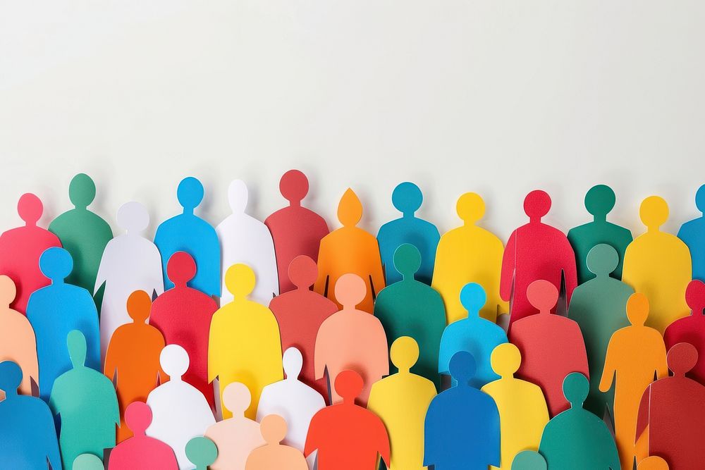 Colorful crowd people paper art backgrounds representation togetherness.