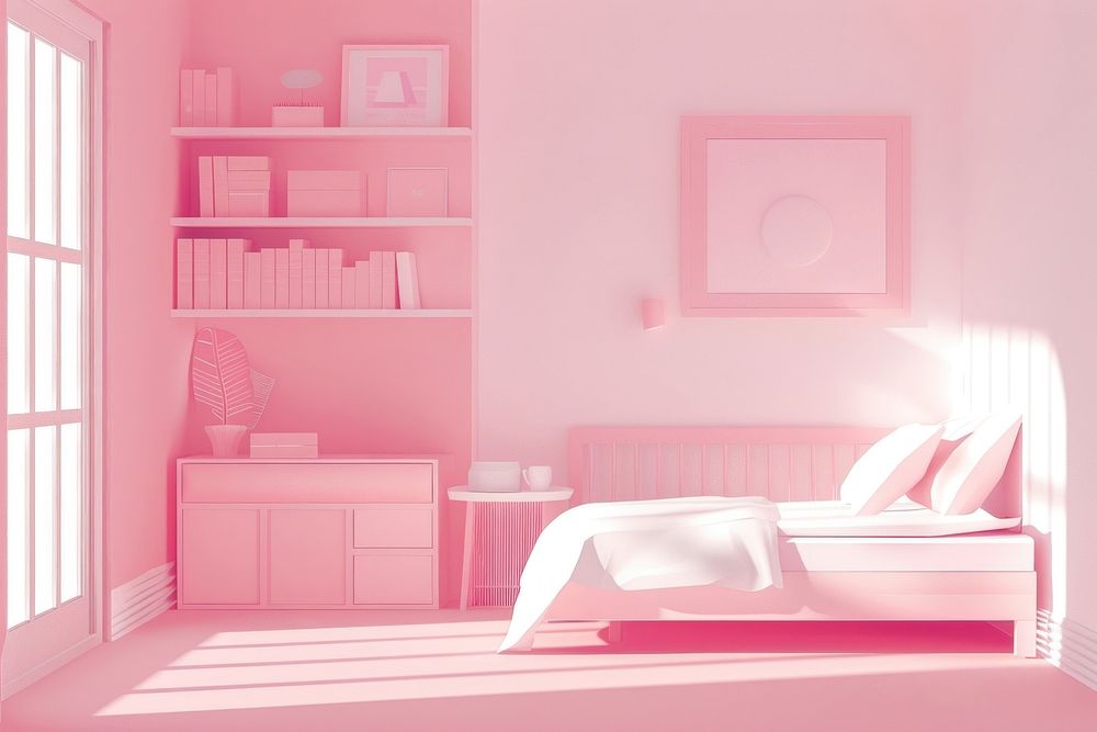 Bedroom furniture pink art.