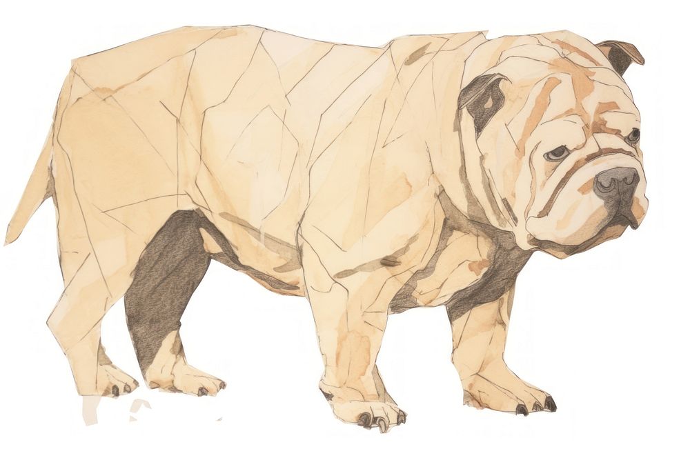 Bull dog outline drawing ripped paper bulldog animal mammal.