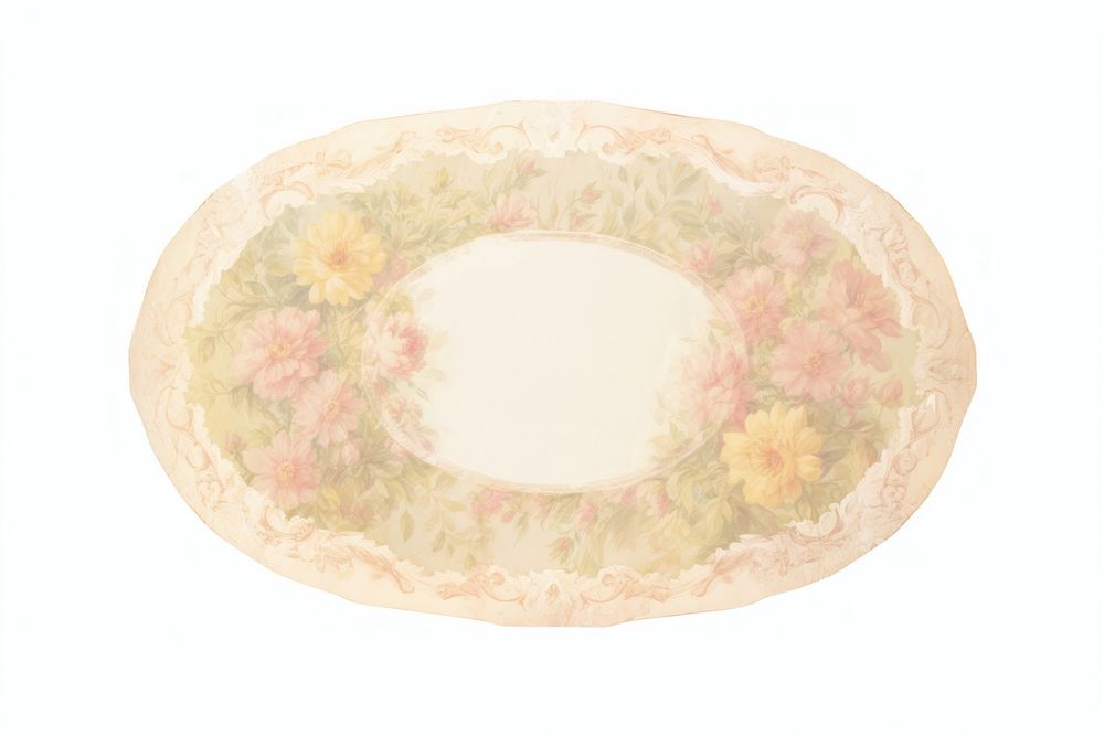 Garden floral pastel oval ripped paper white background tablecloth rectangle.