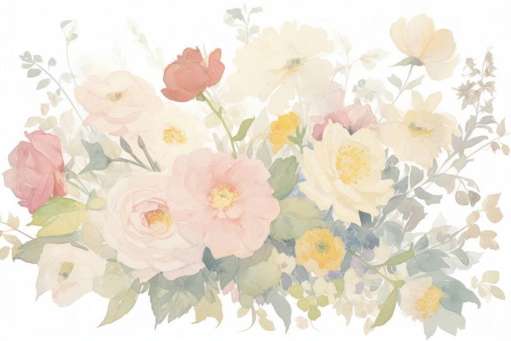 Garden floral pastel ripped paper painting blossom pattern.