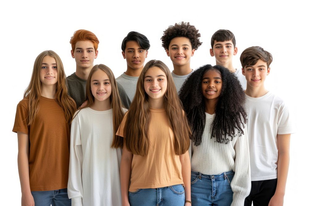 Happy diversity of teenage student groupshot person people.