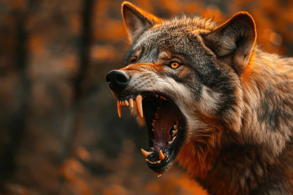 Wolf screaming in the woods animal mammal coyote.