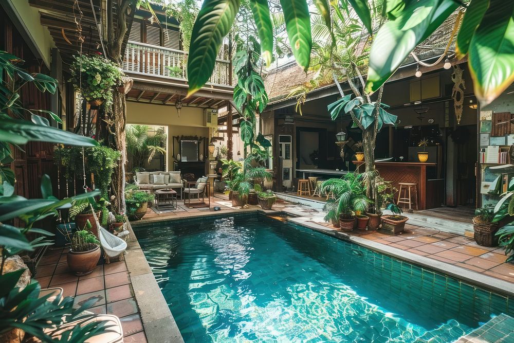 A tropical traditional house in Bangkok plant architecture outdoors.