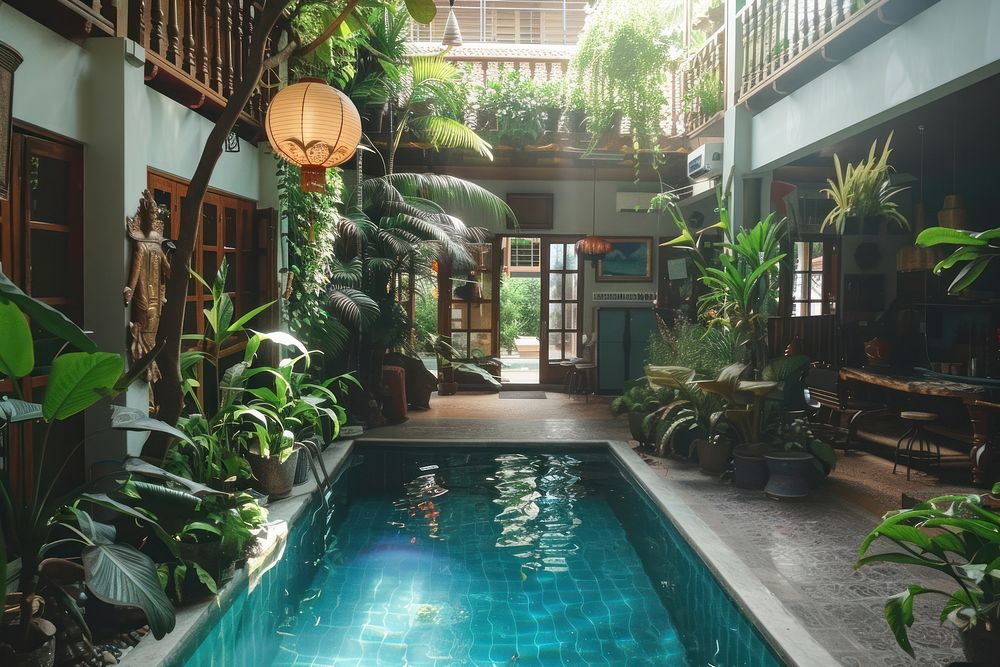 A tropical traditional house in Bangkok plant architecture building.