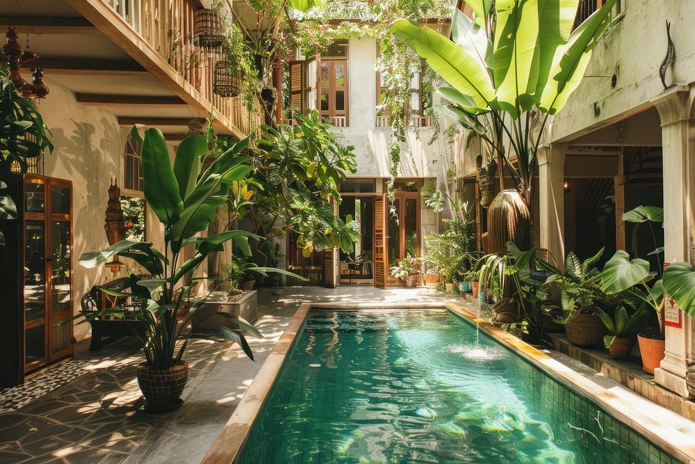 A tropical traditional house in Bangkok plant architecture outdoors.