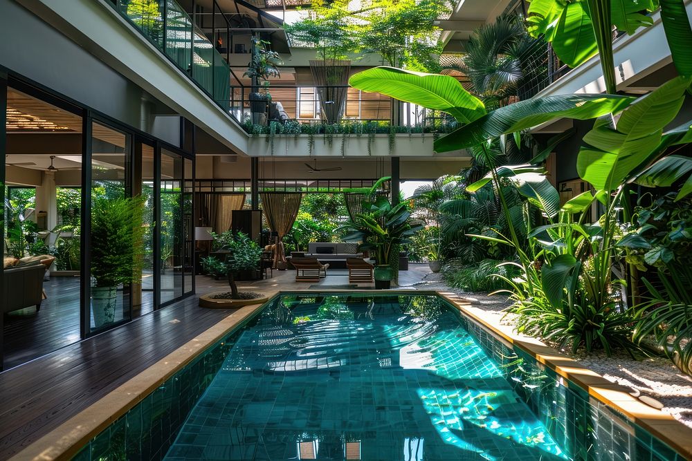 A tropical large home in Bangkok plant architecture backyard.