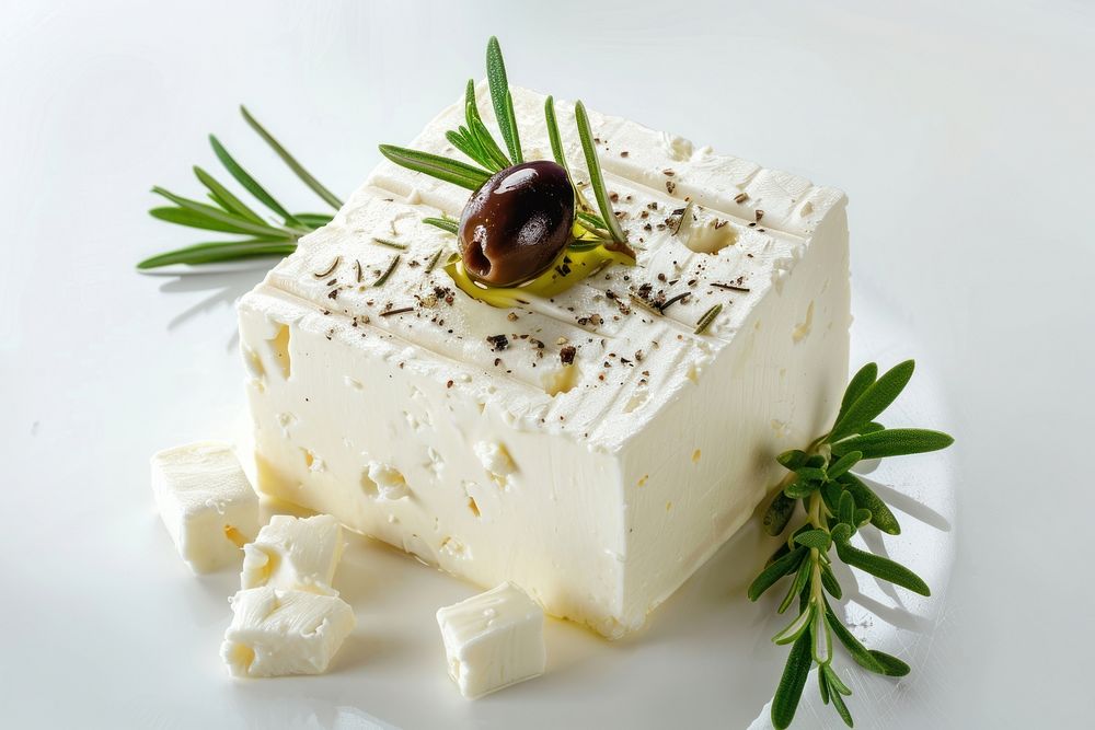 Whole feta cheese with olive dessert food parmigiano-reggiano.